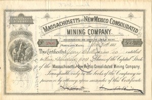 Massachusetts and New Mexico Consolidated Mining Co. - Stock Certificate